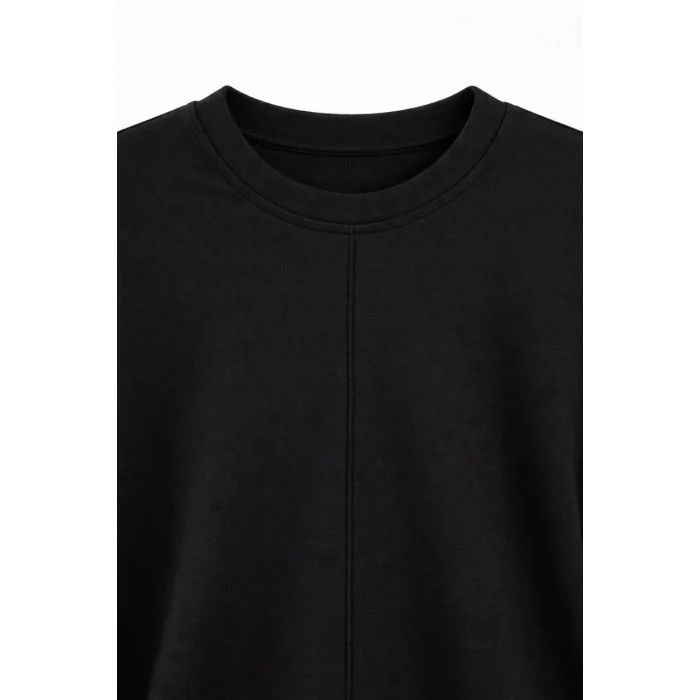 Osy Modal yumuşak dokulu Kadın Tesettür İkili Takım Yan Yırtmaçlı Uzun Tunik ve Düz Paça Pantolon, Salaş Kalıp - Siyah