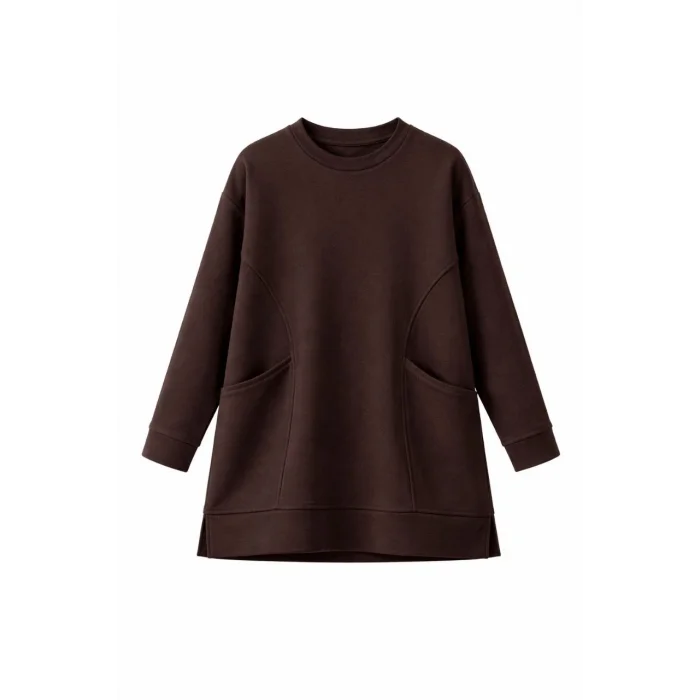 Osy Modal yumuşak dokulu Kumaş Tesettür Cepli Tunik Pantolon Takım - Kahverengi