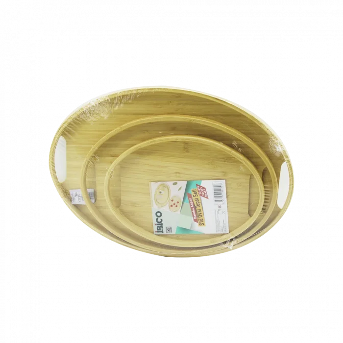 Oval Bambu Ahşap Tepsi Seti 3lü (20x29, 26x36, 31x45 cm)