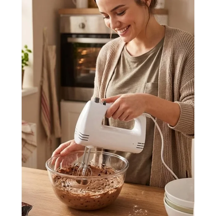 Paslanmaz Çelik Çırpıcılı El Mikseri 250W Çok Kademeli Mutfak Mikseri