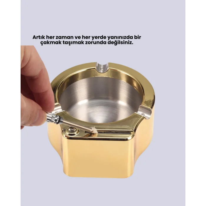 Paslanmaz Çelik Küllük Çakmaklı Masa Üstü Kullanım