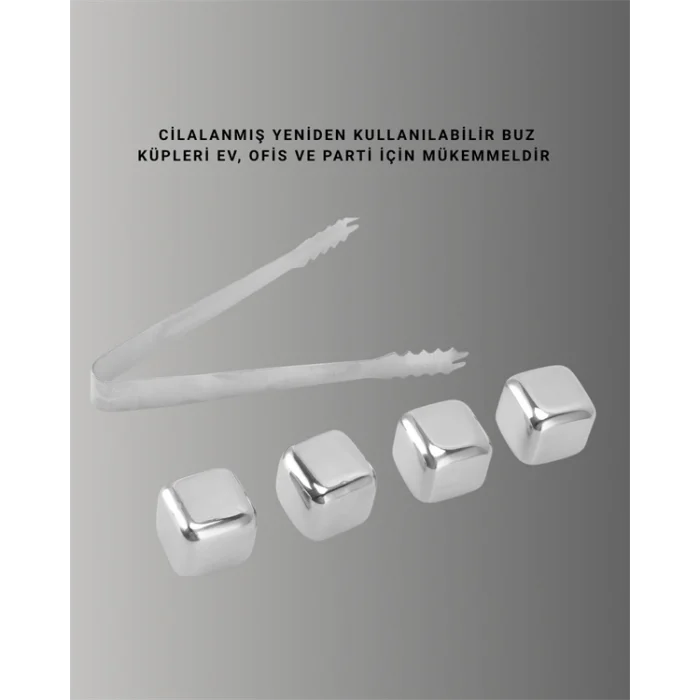 Paslanmaz Çelikten Üretilmiş Metal Buz Küpü Seti ve Buz Klipsi