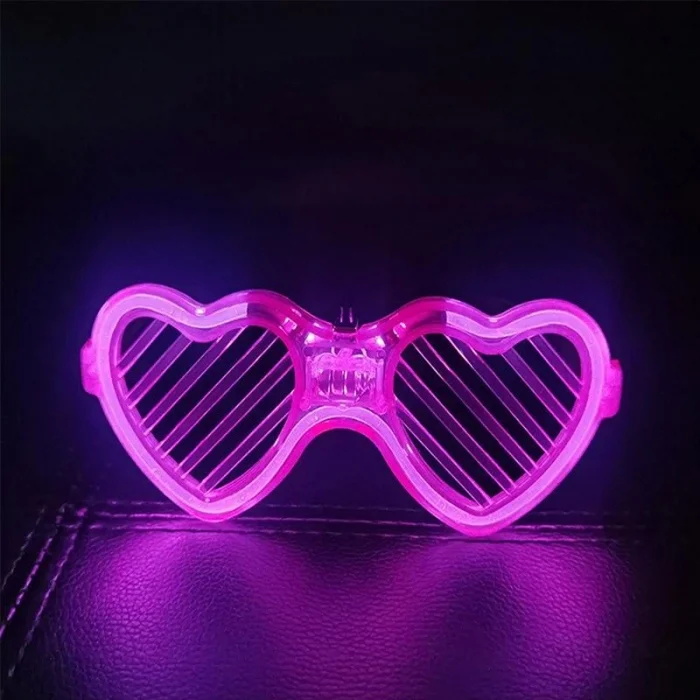 Pembe Led Işıklı Kalp Gözlük – 3 Modlu Parti  Glow Gözlüğü