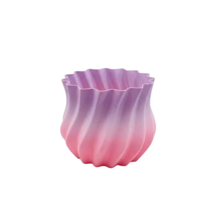 Pembe Lila Degrade Kıvrımlı 3D Vazo Estetik Ev Ofis Dekoru