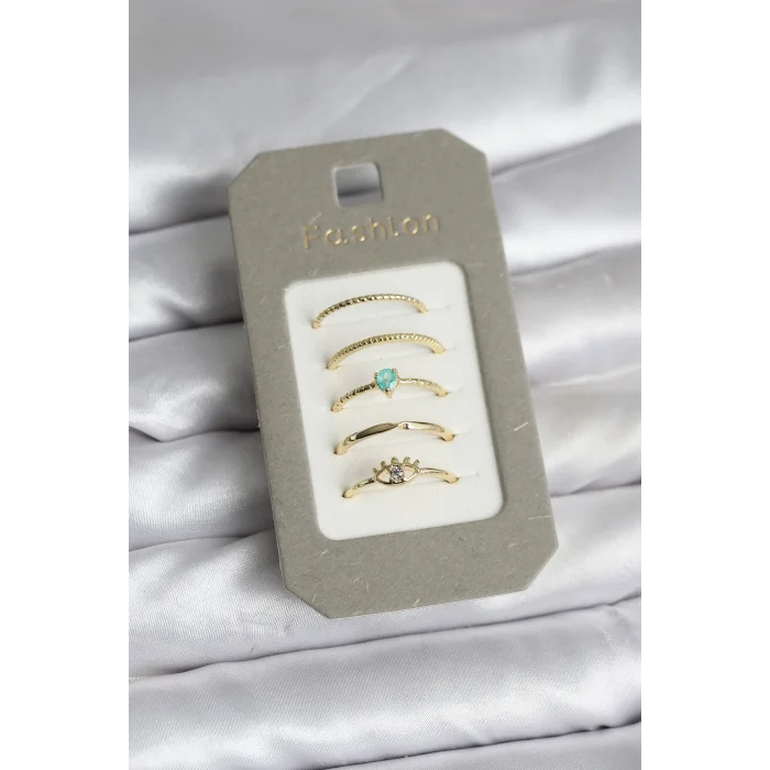 Pirinç Gold Renk 5li Yüzük Seti