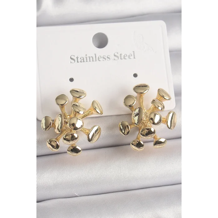 Pirinç Gold Renk Virüs Figür Model Kadın Küpe