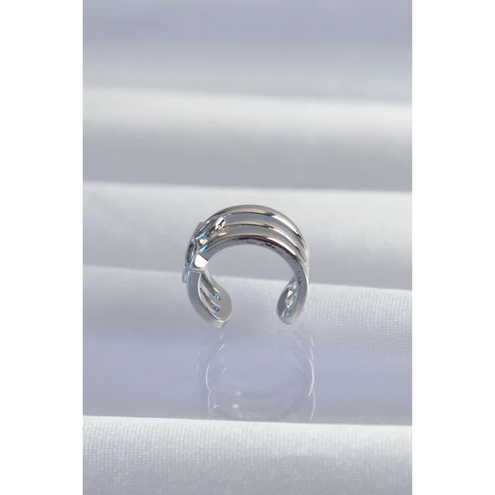 Pirinç Gümüş Renk Yonca Earcuff Küpe