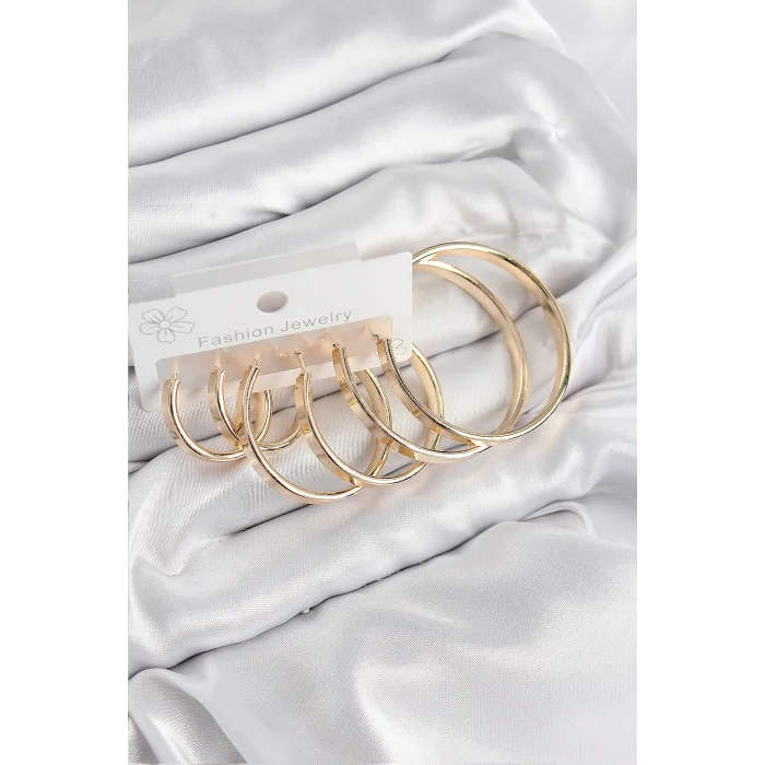 Pirinç Halka Model Gold Renk Kadın Set Küpe
