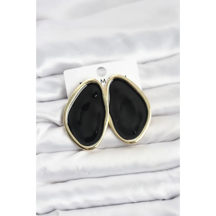 Pirinç Siyah Mineli Damla Model Vintage Plaka Kadın Küpe
