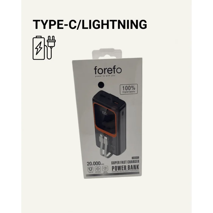 Powerbank 20000 mAh | 22.5W Hızlı Şarj, Dahili Kablolu, LCD Ekranlı Şarj Cihazı
