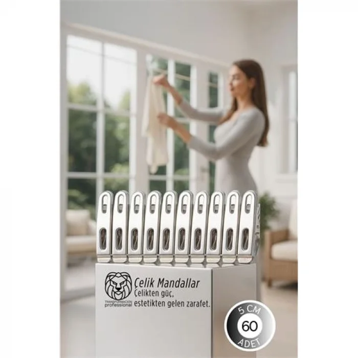 Premium Çelik Mandal Seti - 60lı Elite Seri Endüstriyel Mukavemetli Çamaşır Mandalı