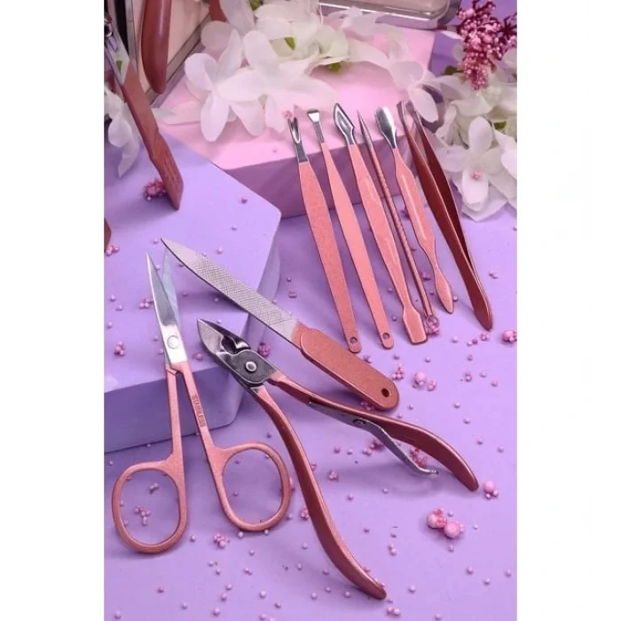 Profesyonel Çantalı Tırnak Bakım Manikür Seti Pembe Renk 12 Parça