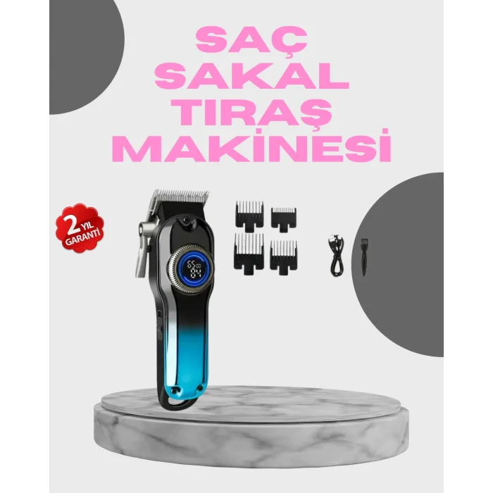 Profesyonel Saç Kesme Makinesi – 2000 mAh Şarjlı LCD Ekranlı