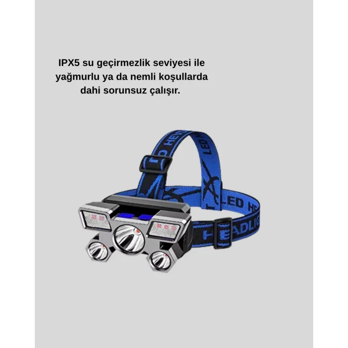 Profesyonel Şarjlı LED Far – IPX5 Suya Dayanıklı, 4 Işık Modu, Hareket Sensörlü