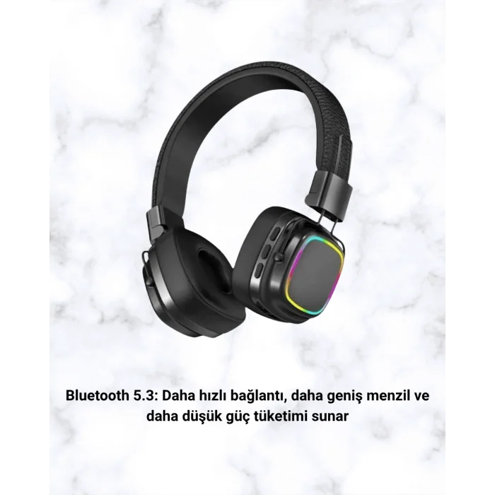 Renkli Işık Efektli Bluetooth 5.3 Müzik Kulaklığı