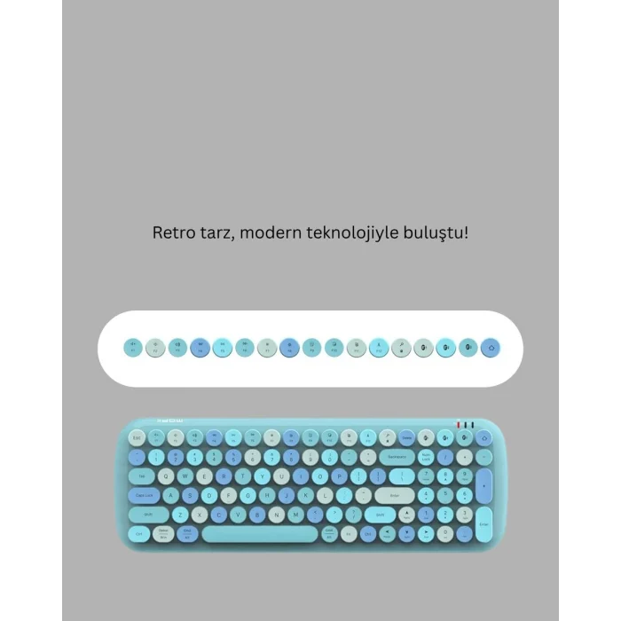 Retro Tarz Kablosuz Klavye Mouse Seti – 104 Tuşlu Ergonomik Tasarım