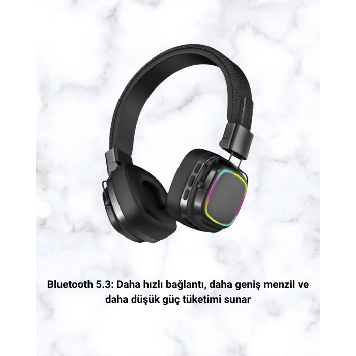RGB Işıklı Katlanabilir Bluetooth 5.3 Kulak Üstü Kulaklık