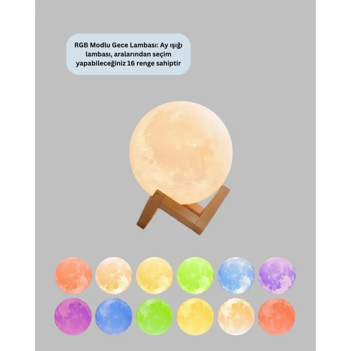RGB Modlu 16 Renkli Ay Gece Lambası 3D Baskı