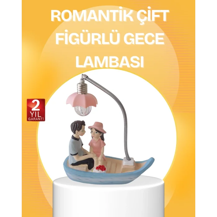 Romantik Çift Figürlü Gece Lambası Sandal Model Sevgiliye Özel Hediye