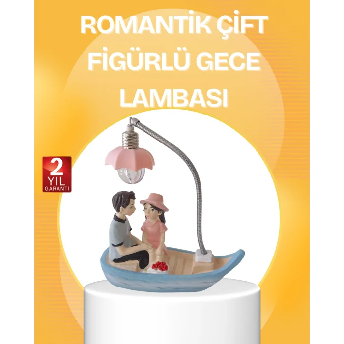 Romantik Çift Figürlü Gece Lambası Sandal Model Sevgiliye Özel Hediye