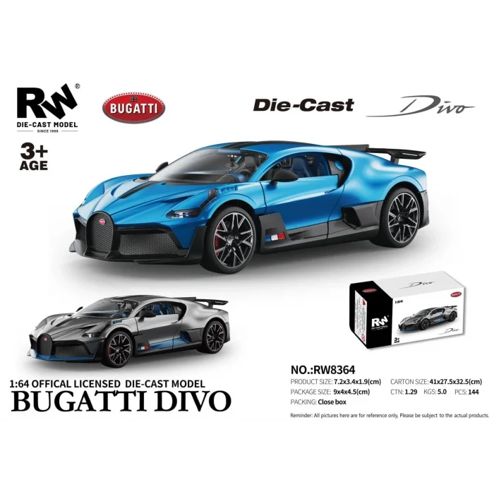 RW8364 1:64 BUGATTİ DİVO ÇEK BIRAK ARABA LİSANSLI METAL MODEL ARABA