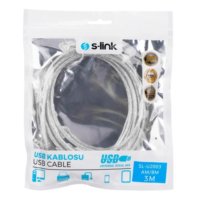 S-LINK SL-U2003, USB Yazıcı Kablosu, 3 Metre
