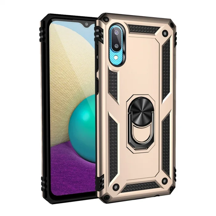 Samsung Galaxy A02 Kılıf Sofya Yüzüklü Silikon Kapak - Gold