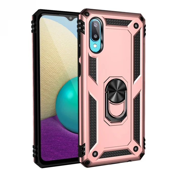 Samsung Galaxy A02 Kılıf Sofya Yüzüklü Silikon Kapak - Rose