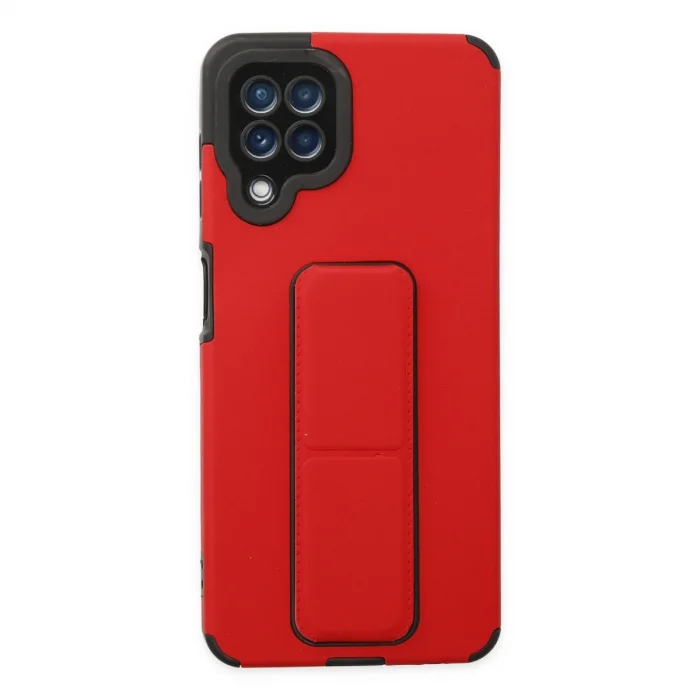 Samsung Galaxy A22 Kılıf Mega Standlı Silikon - Kırmızı
