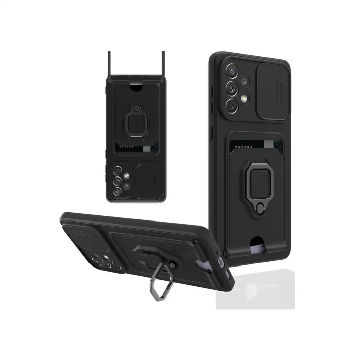 Samsung Galaxy A33 5g Kılıf Zuma Kartvizitli Yüzüklü Silikon - Siyah