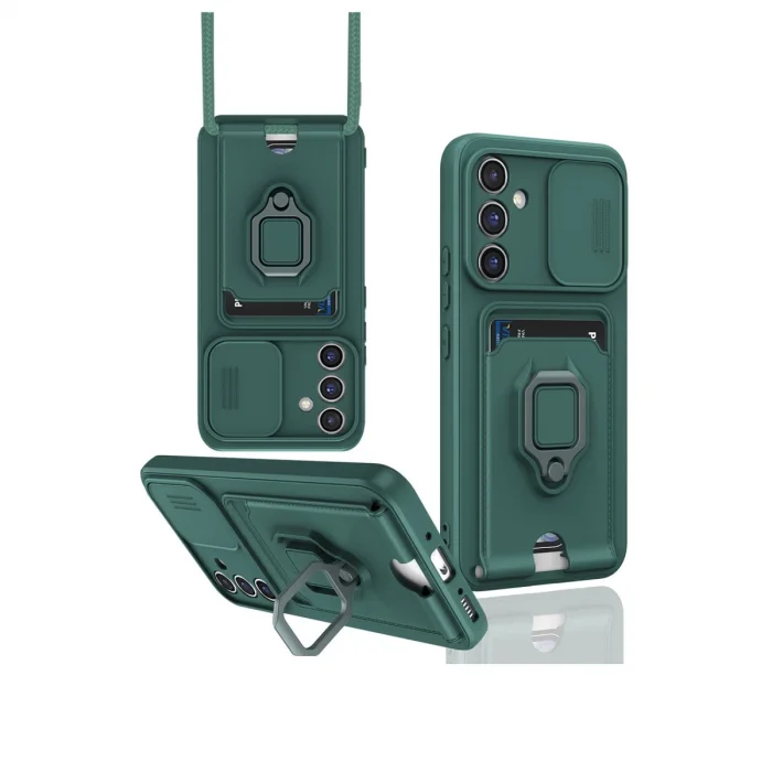 Samsung Galaxy A36 Kılıf Zuma Kartvizitli Yüzüklü Silikon - Yeşil