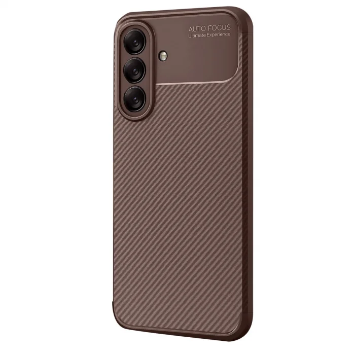 Samsung Galaxy A56 Kılıf Auto Focus Karbon Kapak - Kahverengi