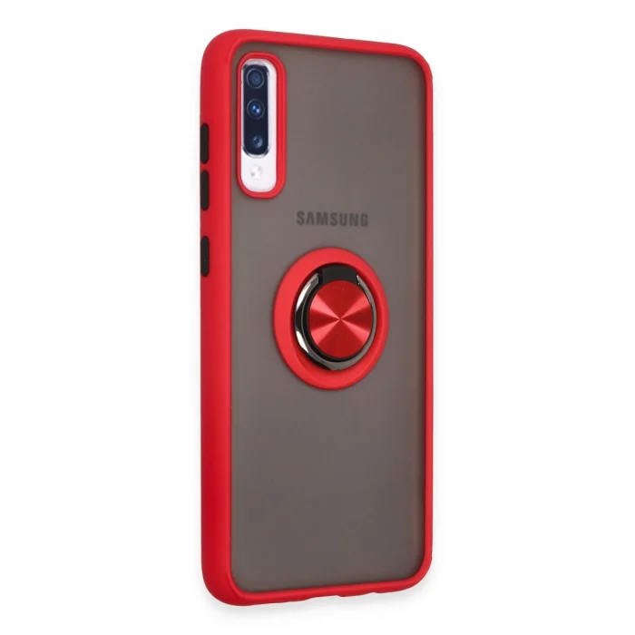 Samsung Galaxy A70 Kılıf Montreal Yüzüklü Silikon Kapak - Kırmızı