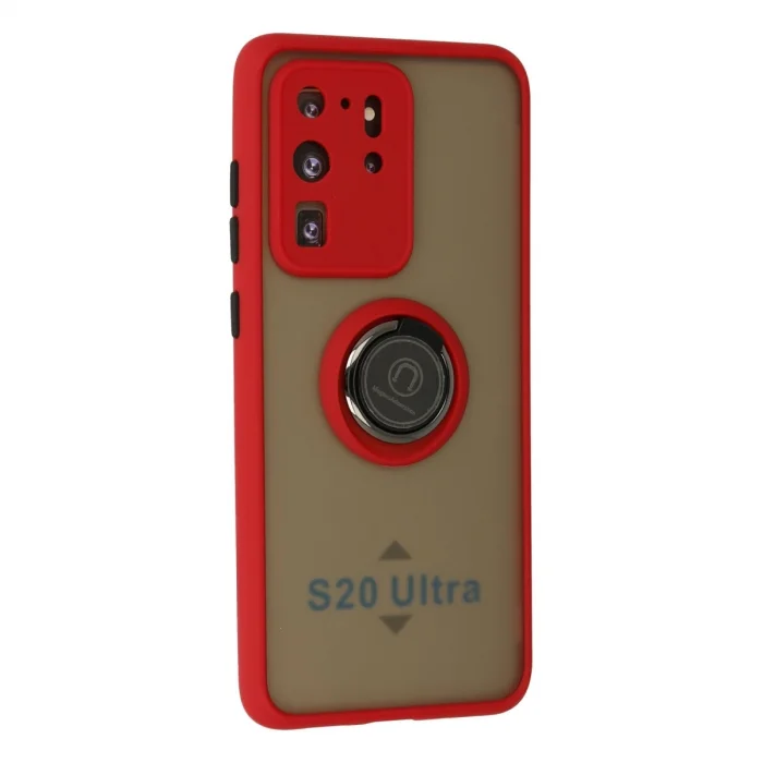 Samsung Galaxy S20 Ultra Kılıf Montreal Yüzüklü Silikon Kapak - Kırmızı