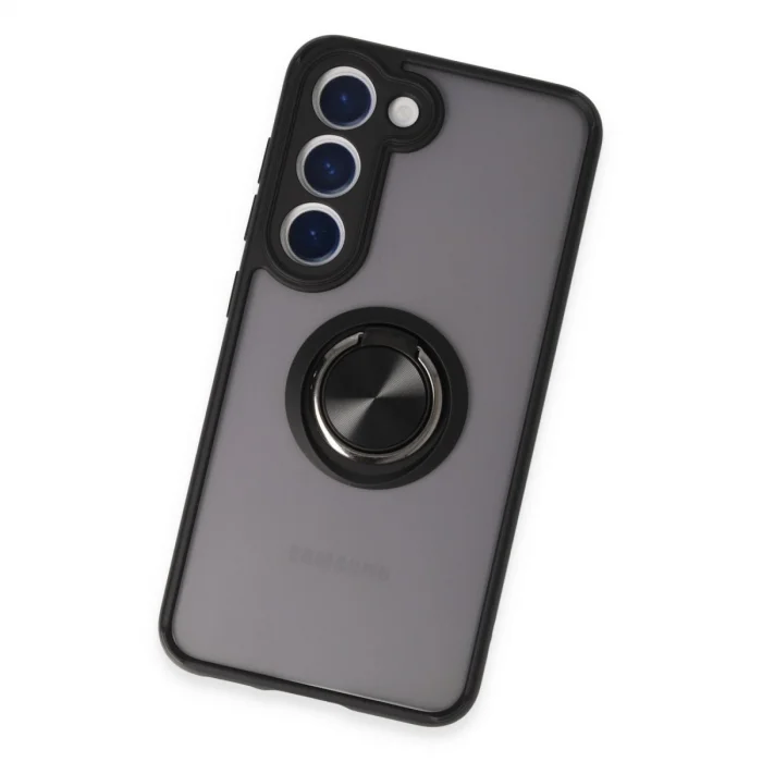 Samsung Galaxy S23 Kılıf Montreal Yüzüklü Silikon Kapak - Siyah