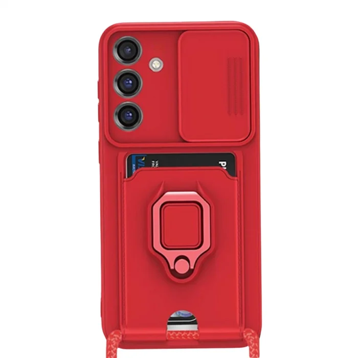 Samsung Galaxy S25 Plus Kılıf Zuma Kartvizitli Yüzüklü Silikon - Kırmızı