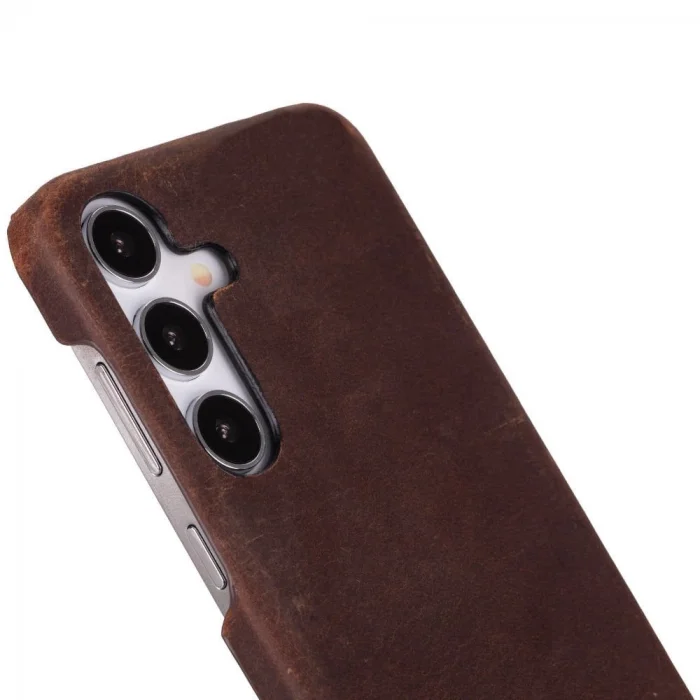 Samsung Galaxy S25 Plus Uyumlu, Hakiki Deri, El Yapımı Arka Kapak, Antik Kahve