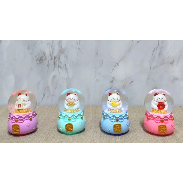 Şans Kedisi Işıklı Kar Küresi Alk4914