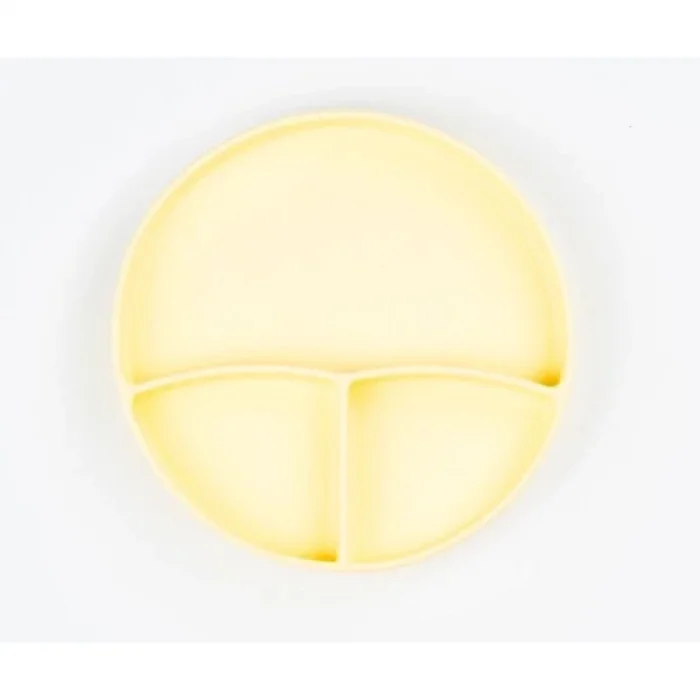 Sarı 3’lü Silikon Yemek Seti – Önlük + Diş Kaşıyıcılı Kaşık + Vakumlu Tabak