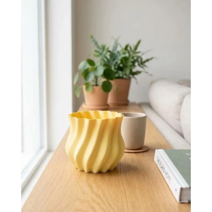 Sarı Kıvrımlı 3D Vazo Estetik Modern Ev ve Ofis Dekoru