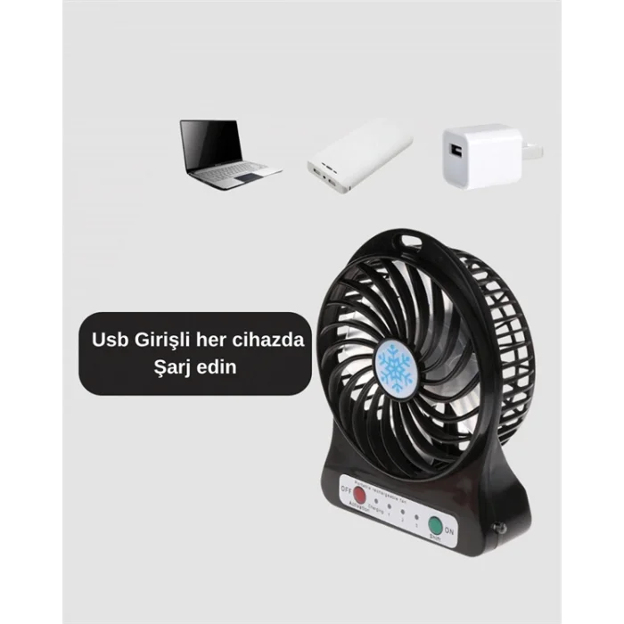 Şarjlı USB Fan – Masaüstü Mini Vantilatör Taşınabilir Işıklı 3 Kademeli Sessiz