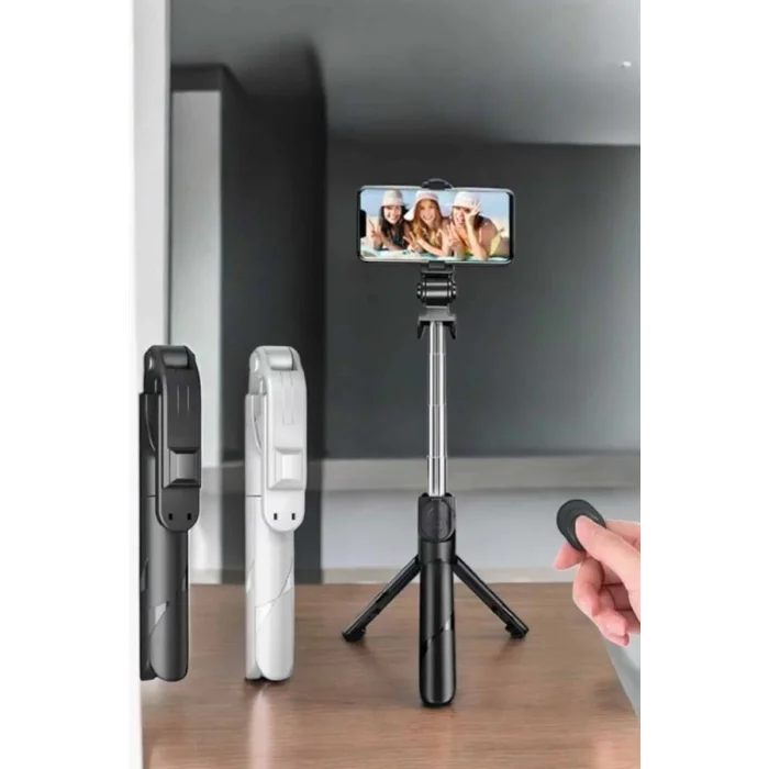 Selfie Çubuğu Tripod Kumandalı Telefon Tutucu Siyah