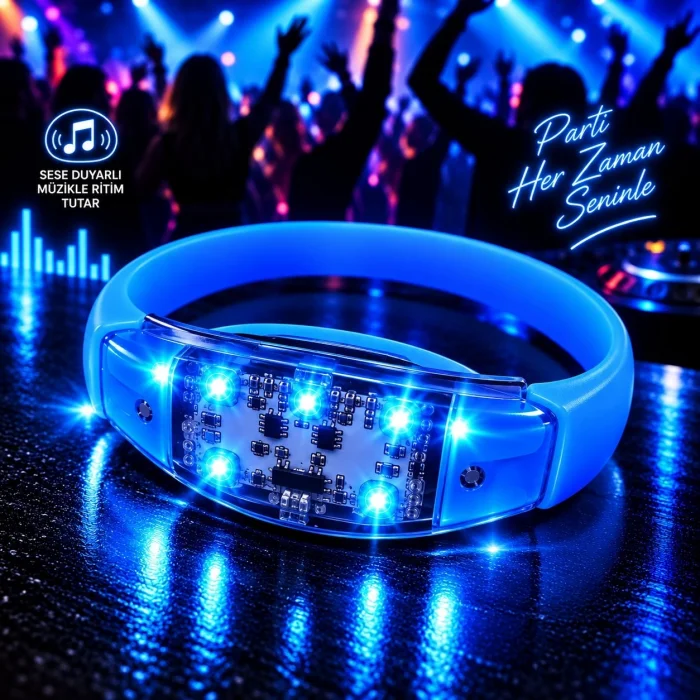 Sese Duyarlı Sensörlü Led Işıklı Bileklik – Mavi Bx40