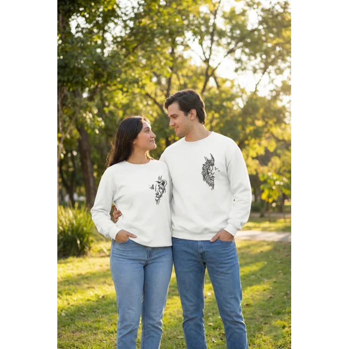 Sevgililer Günü Özel Bisiklet Yaka Baskılı Oversize Sweatshirt - Beyaz