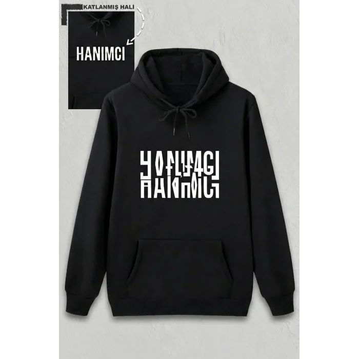 Sevgililer Günü Özel Kapüşonlu Hanımcı Baskılı Oversize Sweatshirt - Siyah