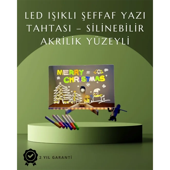 Şık ve Modern LED Pano – Neon Işıklı Silinebilir Akrilik Yazı Tahtası, 7 Renkli Kalem Dahil