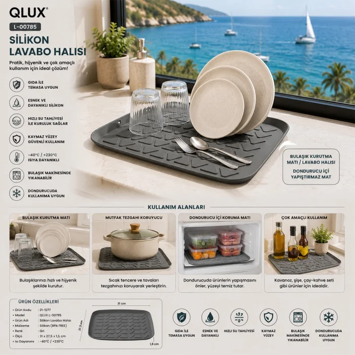 Silikon Bulaşık - Lavabo Kurutma Matı - Halısı Bx40