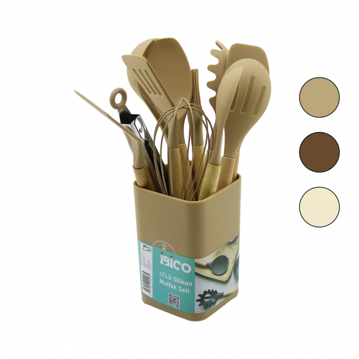 Silikon Mutfak Seti 11 Parça - Bambu Saplı