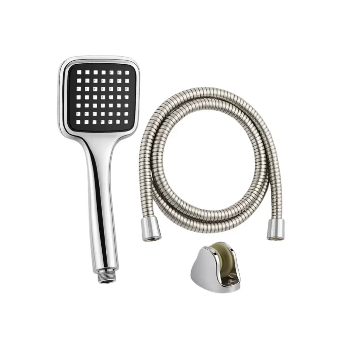 Siyah Duş Seti El Duşu Başlığı Spiral Hortum ve Duvar Askısı Banyo Duş Seti