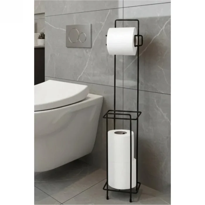 Siyah Standlı Yedek Hazneli Tuvalet Kağıtlığı